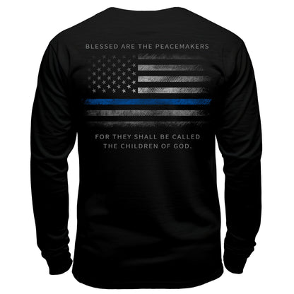 Thin Blue Line American Flag Peacemakers Long Sleeve Shirt