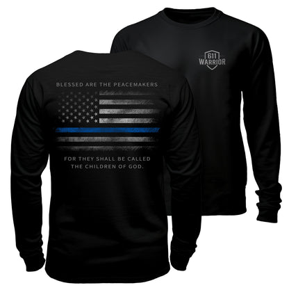 Thin Blue Line American Flag Peacemakers Long Sleeve Shirt