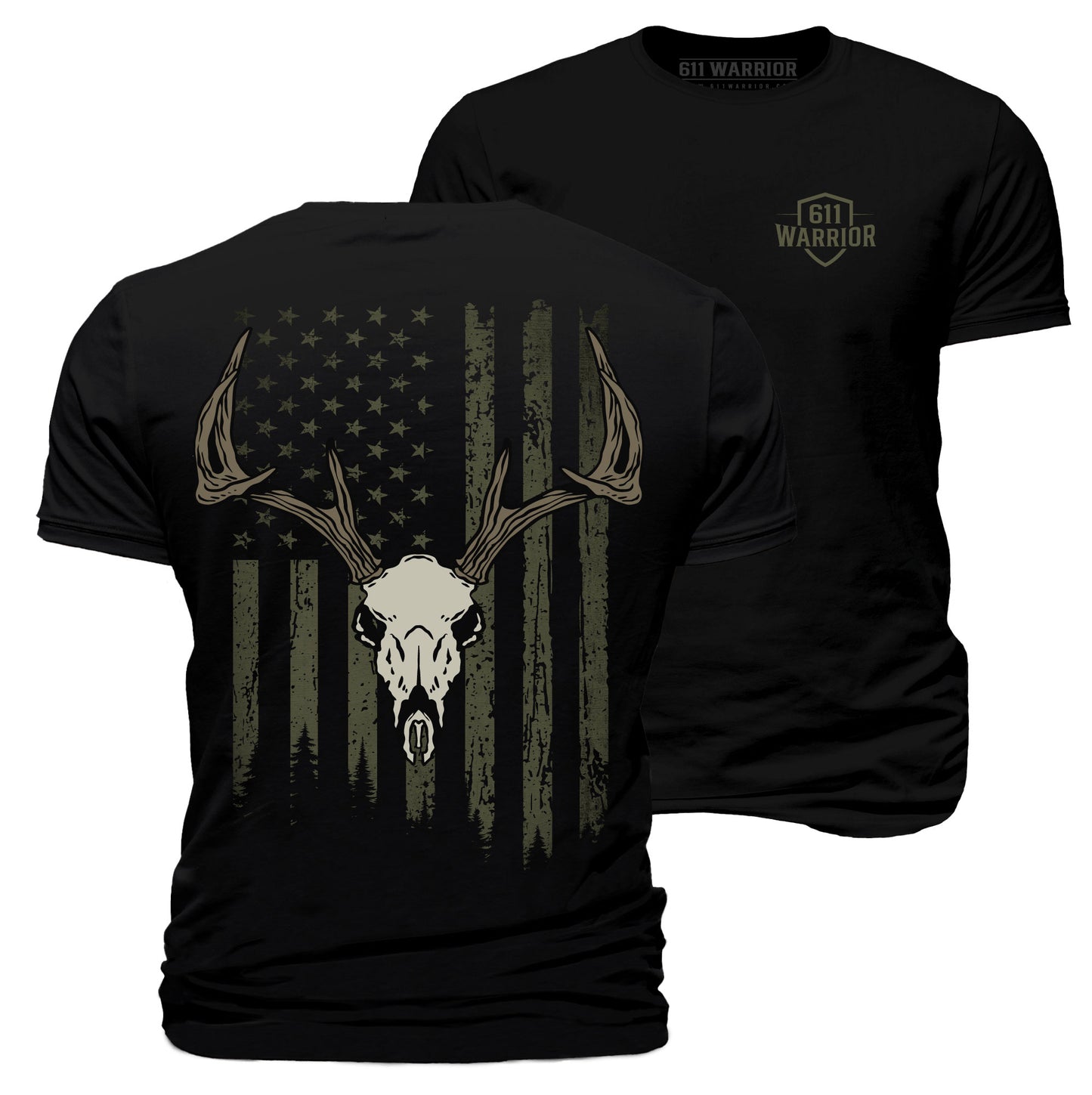 Buck Skull American Flag T-Shirt