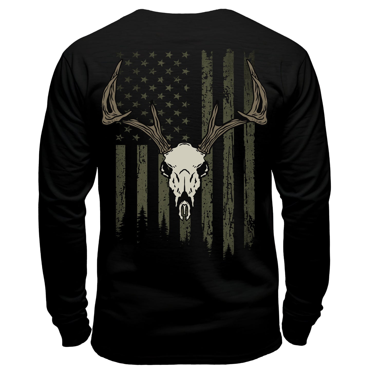 Buck Skull American Flag Long Sleeve Shirt