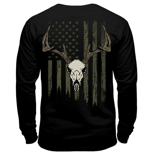 Buck Skull American Flag Long Sleeve Shirt