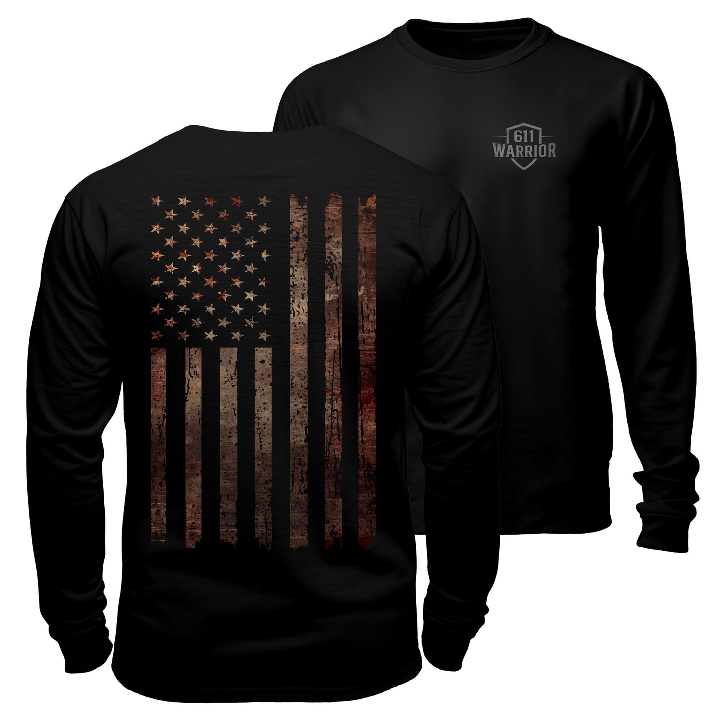 Distressed Rusted American Flag Long Sleeve Shirt
