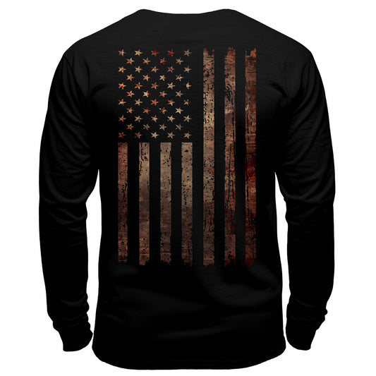 Distressed Rusted American Flag Long Sleeve Shirt